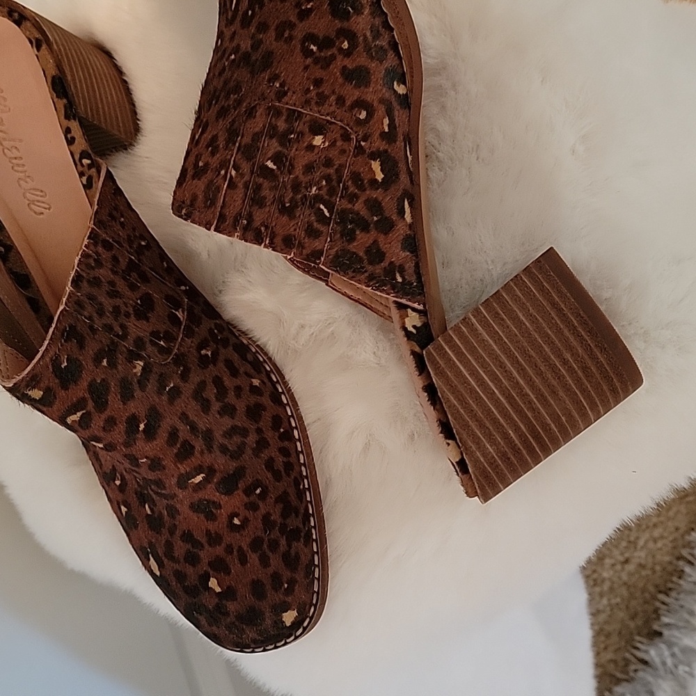Ladies Mules Madewell Brown, Animal Print Calf Hair Block Heel - Picture 3 of 4